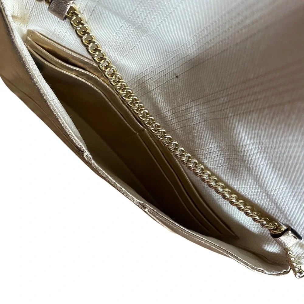 Frances Valentine Metallic Gold Leather Envelope Clutch Crossbody Bag